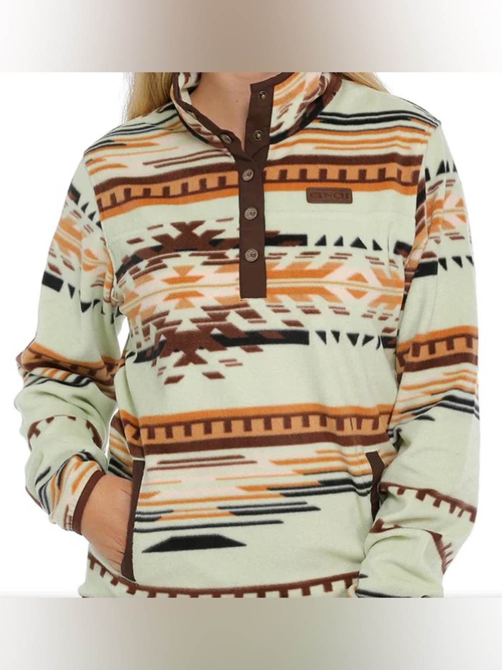 Cinch Western Aztec Print Polar Green Fleece Pullover Size Small